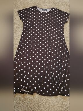 Brown Midi Dress with Taupe Polka Dots
